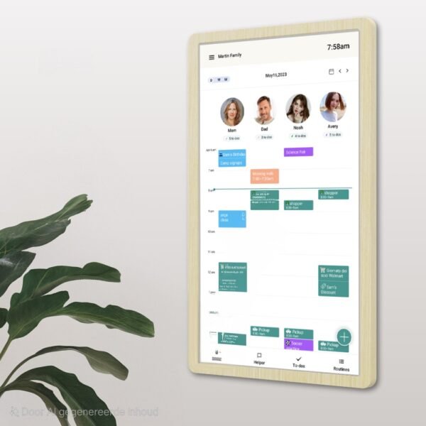 Familie Kalender Display met houten frame en white varnish
